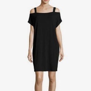 Eileen Fisher Black Jersey Knit Cold Shoulder Dress Small